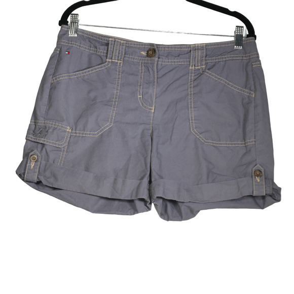Tommy Hilfiger Shorts Womens Size 8 Gray 100% Cotton Pockets Roll Tab Cuffs - Picture 1 of 9